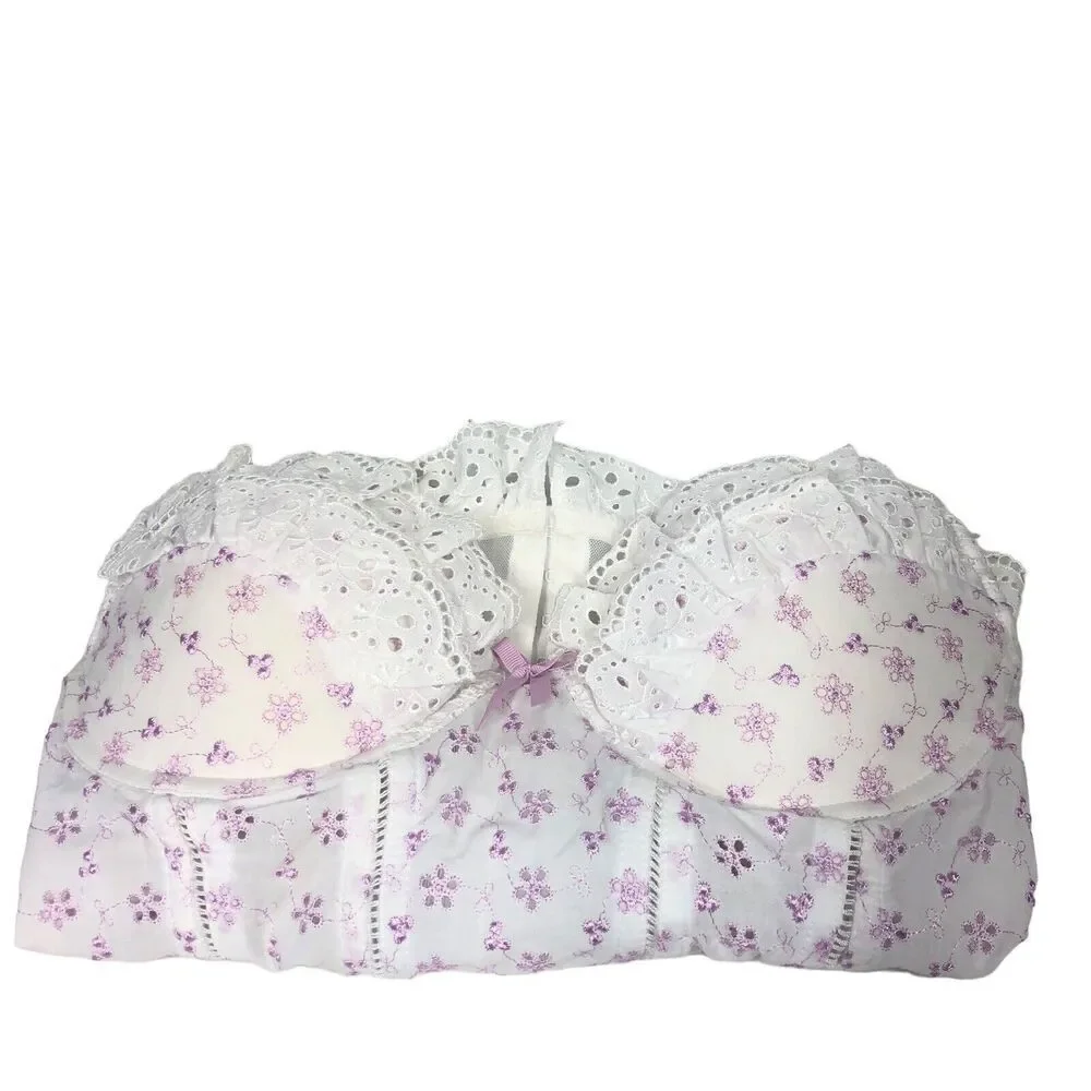 JC Penny Corset Womens Size‎ 36C Pink White Eyelet Fairy Whimsical RegencyCore